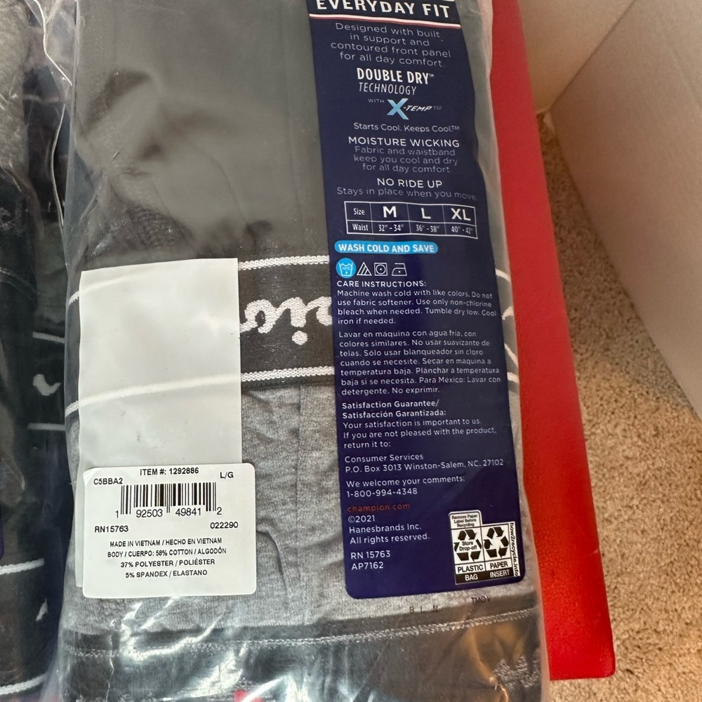 (2) Champion Elite Men's Boxer Briefs - Black, Gray, Blue size Large New in Bag - Picture 6 of 9